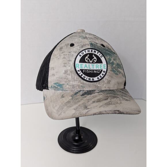 Realtree Camo Fishing Patch Black Mesh Back Trucker Cap OSFM - Picture 1 of 7